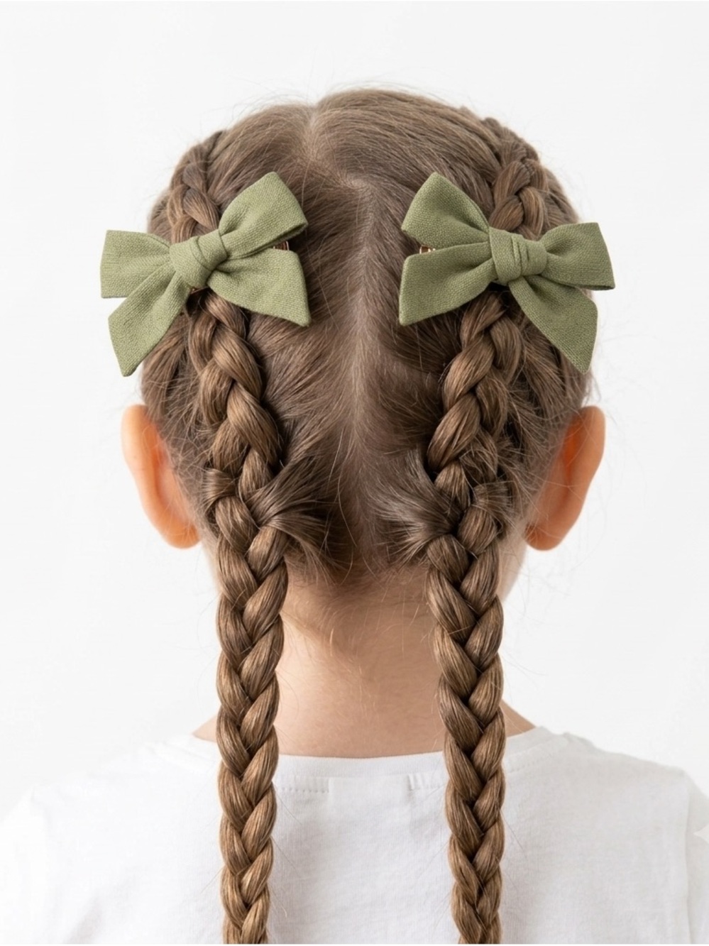 Handmade Olive Green Cotton Hair Bows - Set of 2